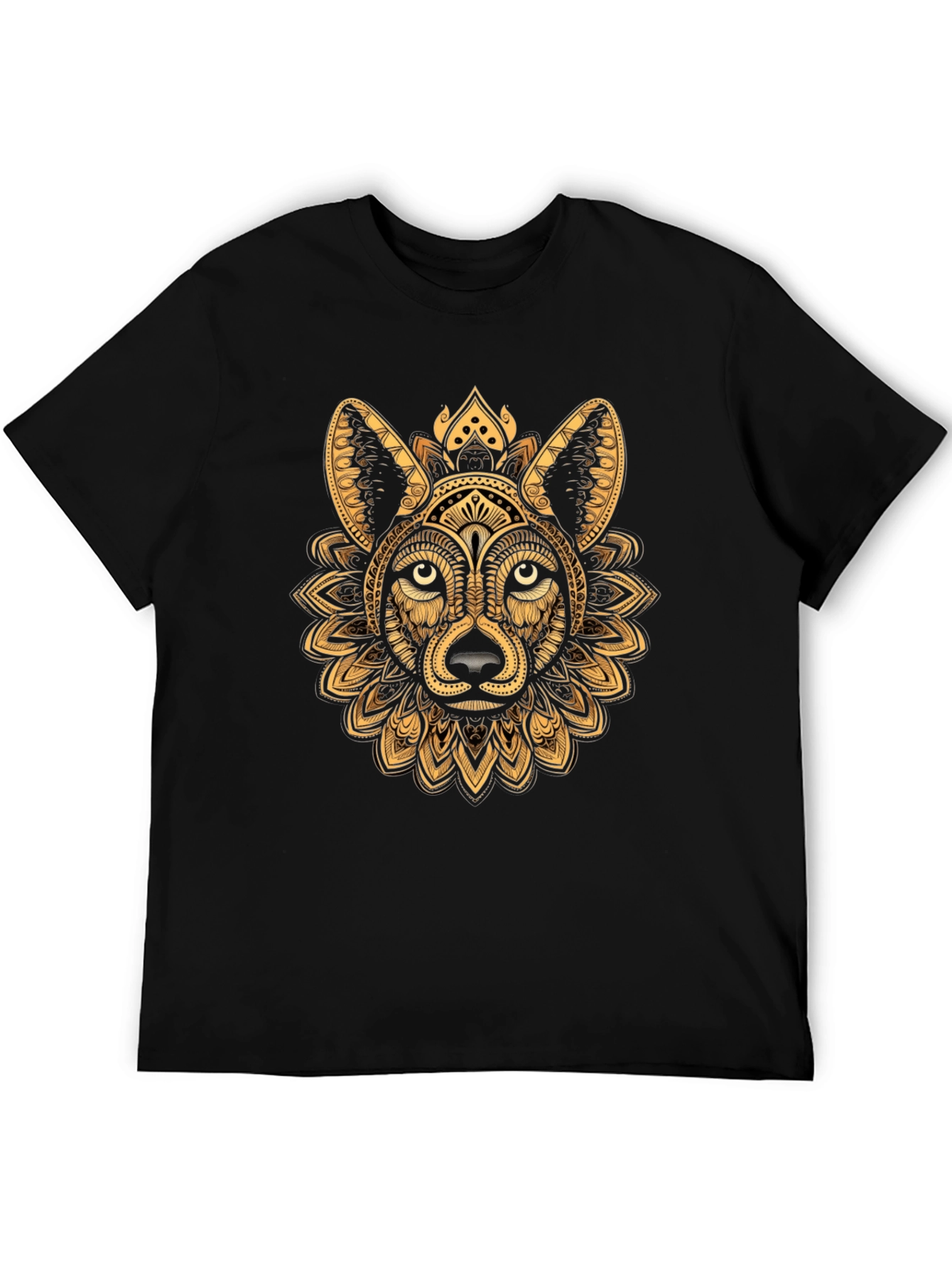 Wolf Mandala Graphic Black Tee