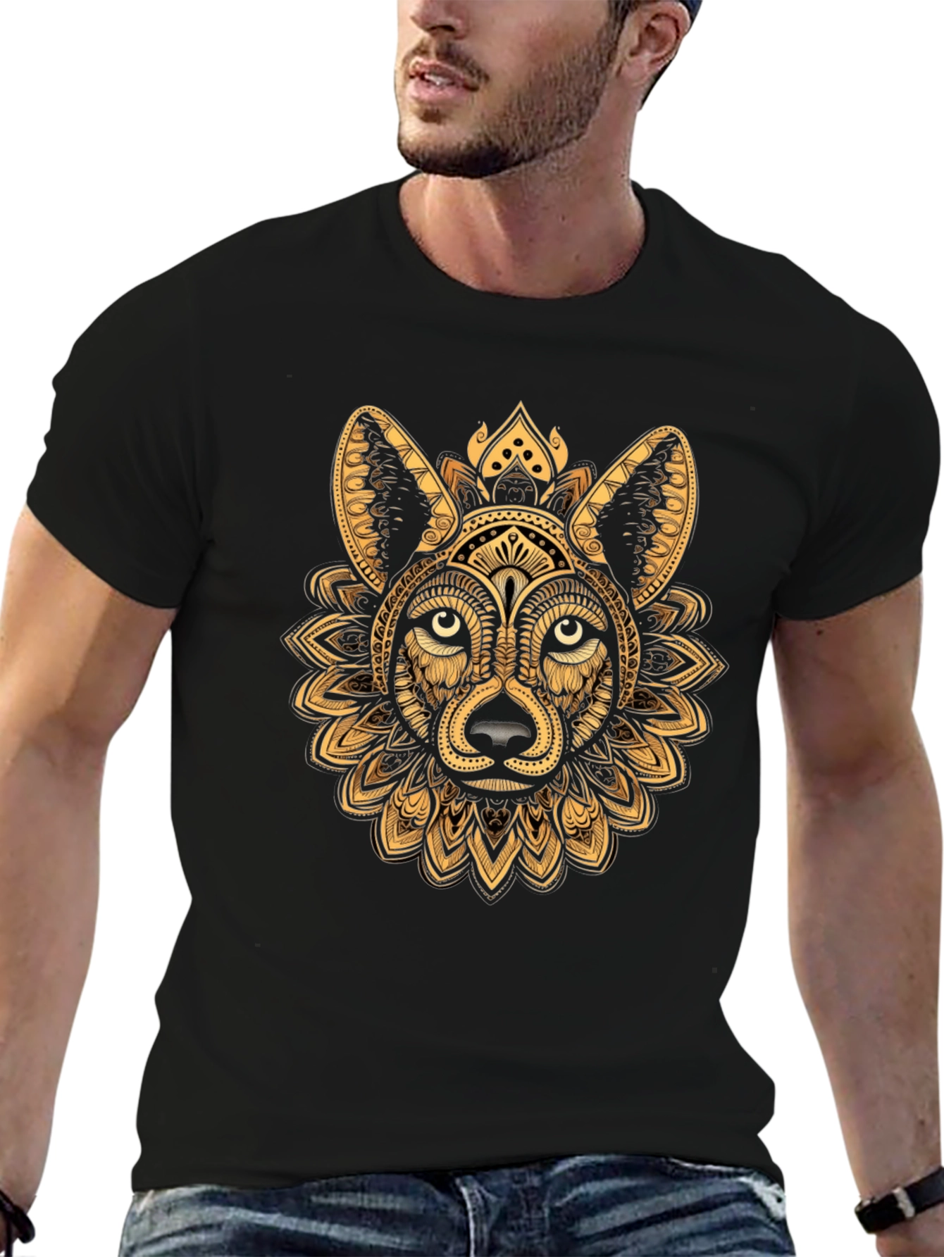 Wolf Mandala Graphic Black Tee