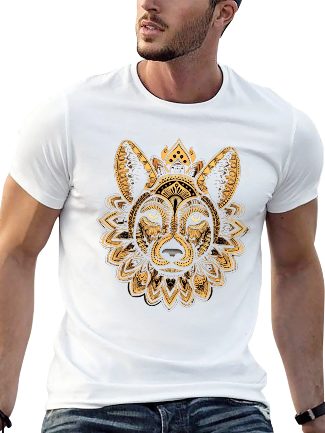Wolf Mandala Graphic Black Tee