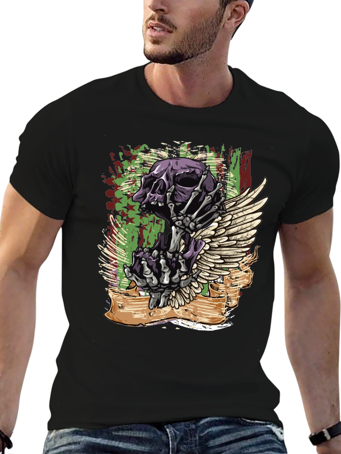 Skull and Wing Graphic T-Shirt - Bold Design