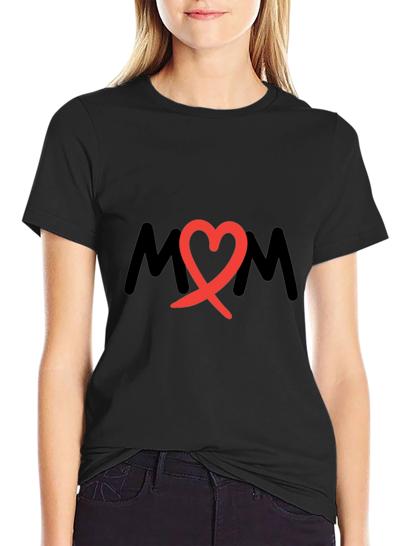 Mom Heart Graphic Black T-Shirt