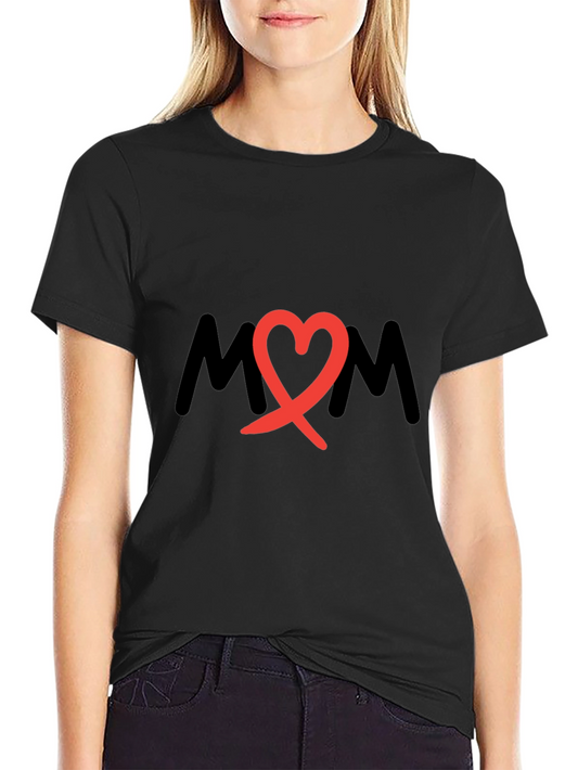 Mom Heart Graphic Black T-Shirt