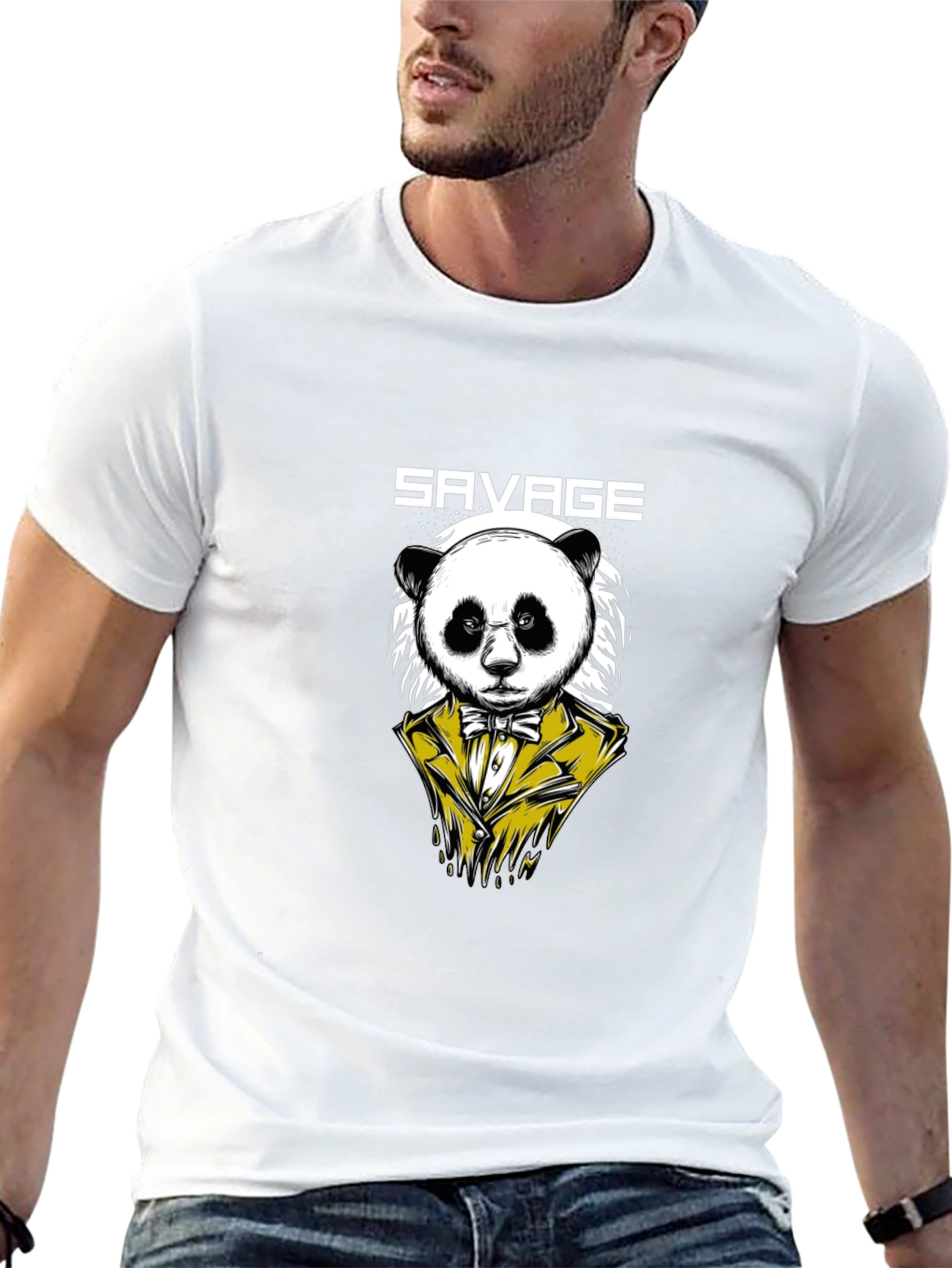 Savage Panda Graphic Print Mens Black T-Shirt