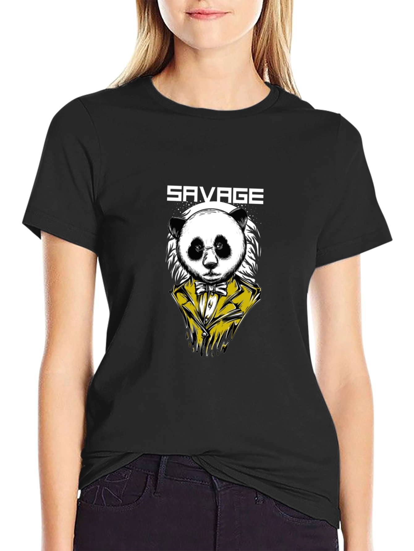 Savage Panda Graphic Print Mens Black T-Shirt