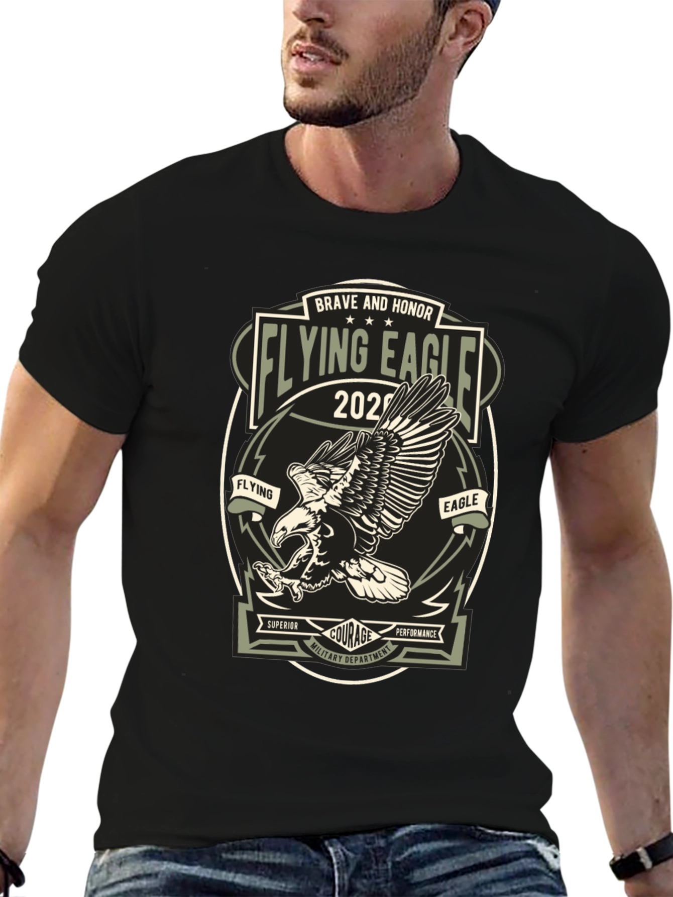 Flying Eagle Graphic Print T-Shirt - Military Style