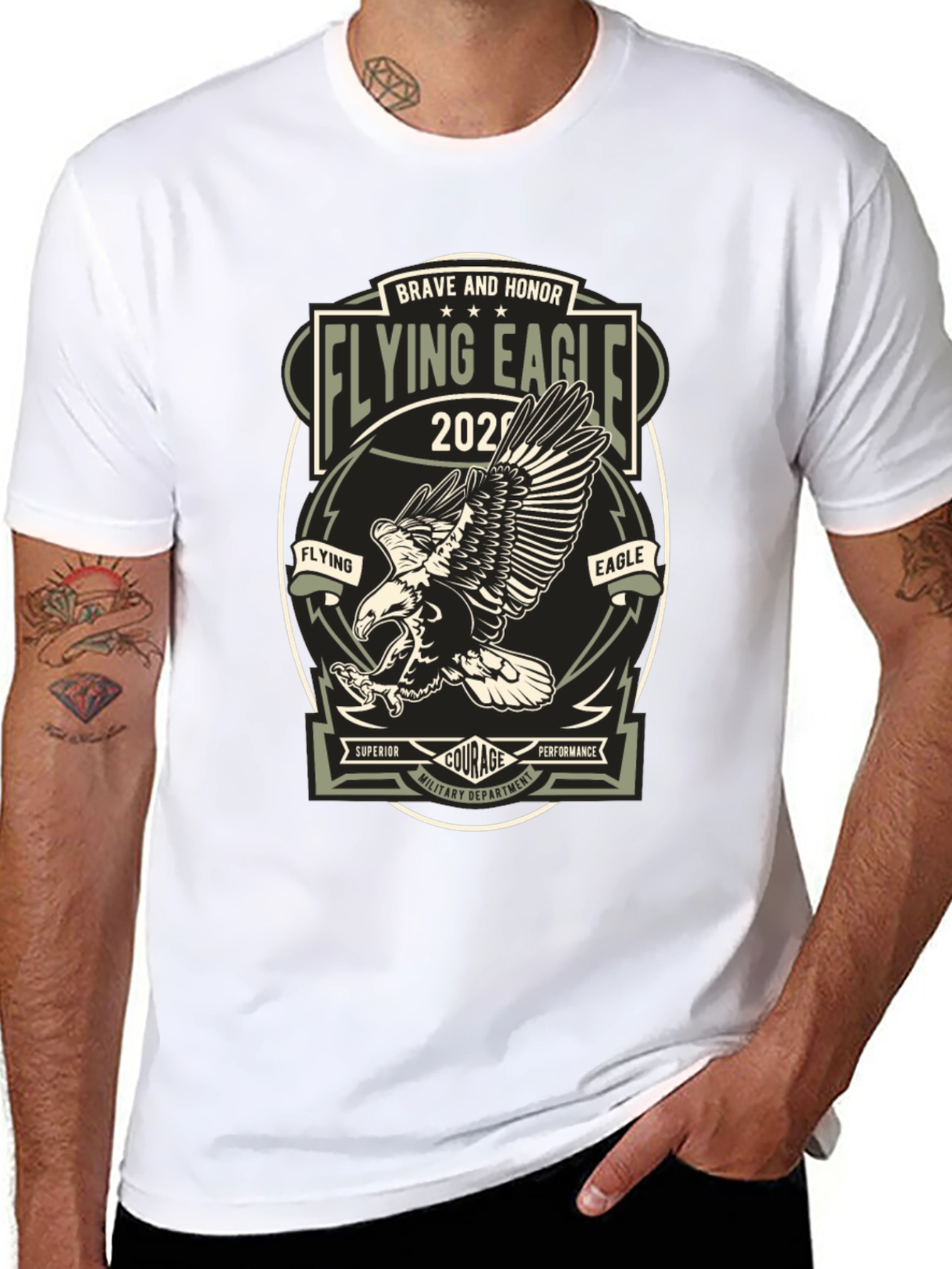 Flying Eagle Graphic Print T-Shirt - Military Style