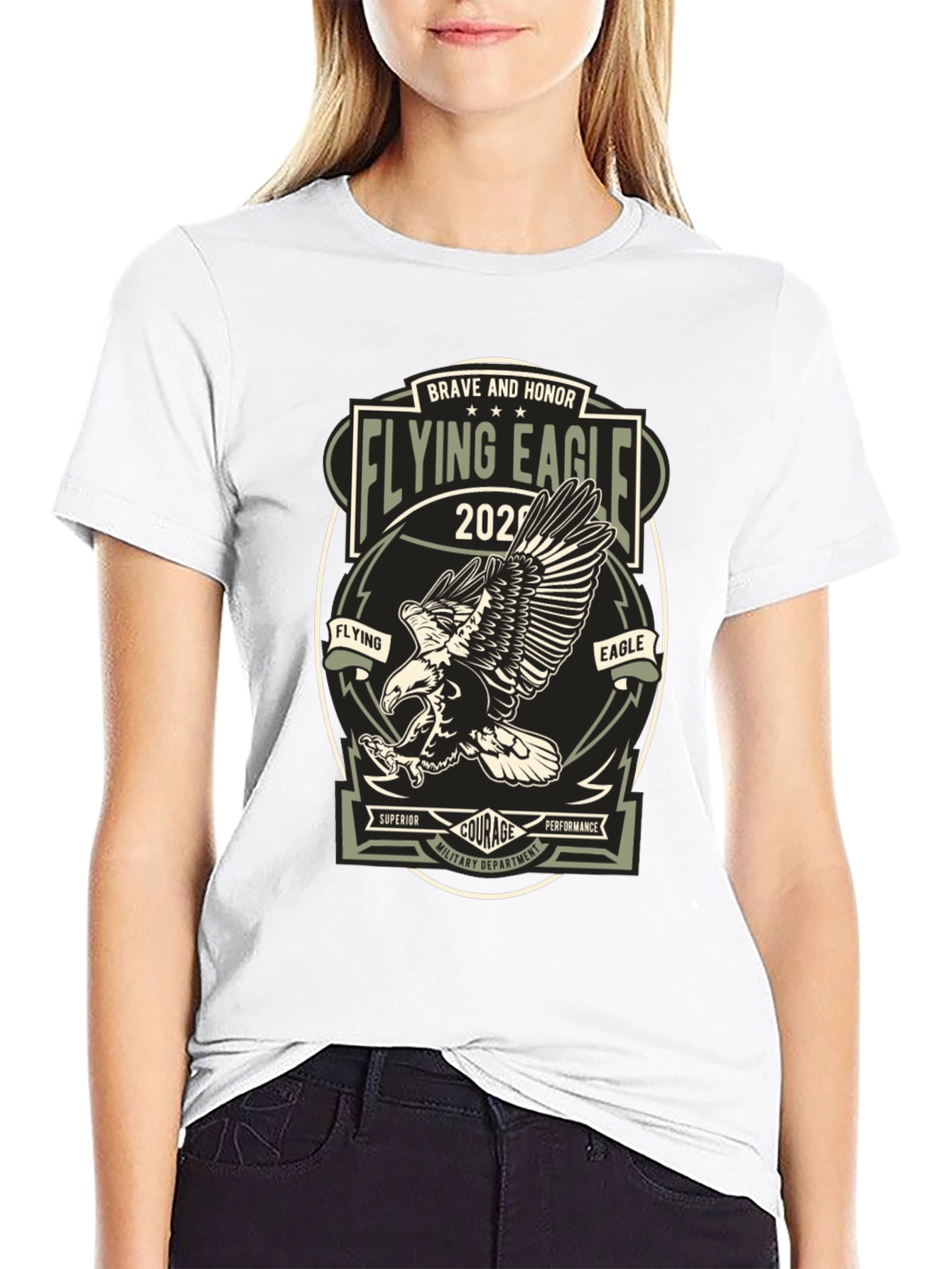 Flying Eagle Graphic Print T-Shirt - Military Style
