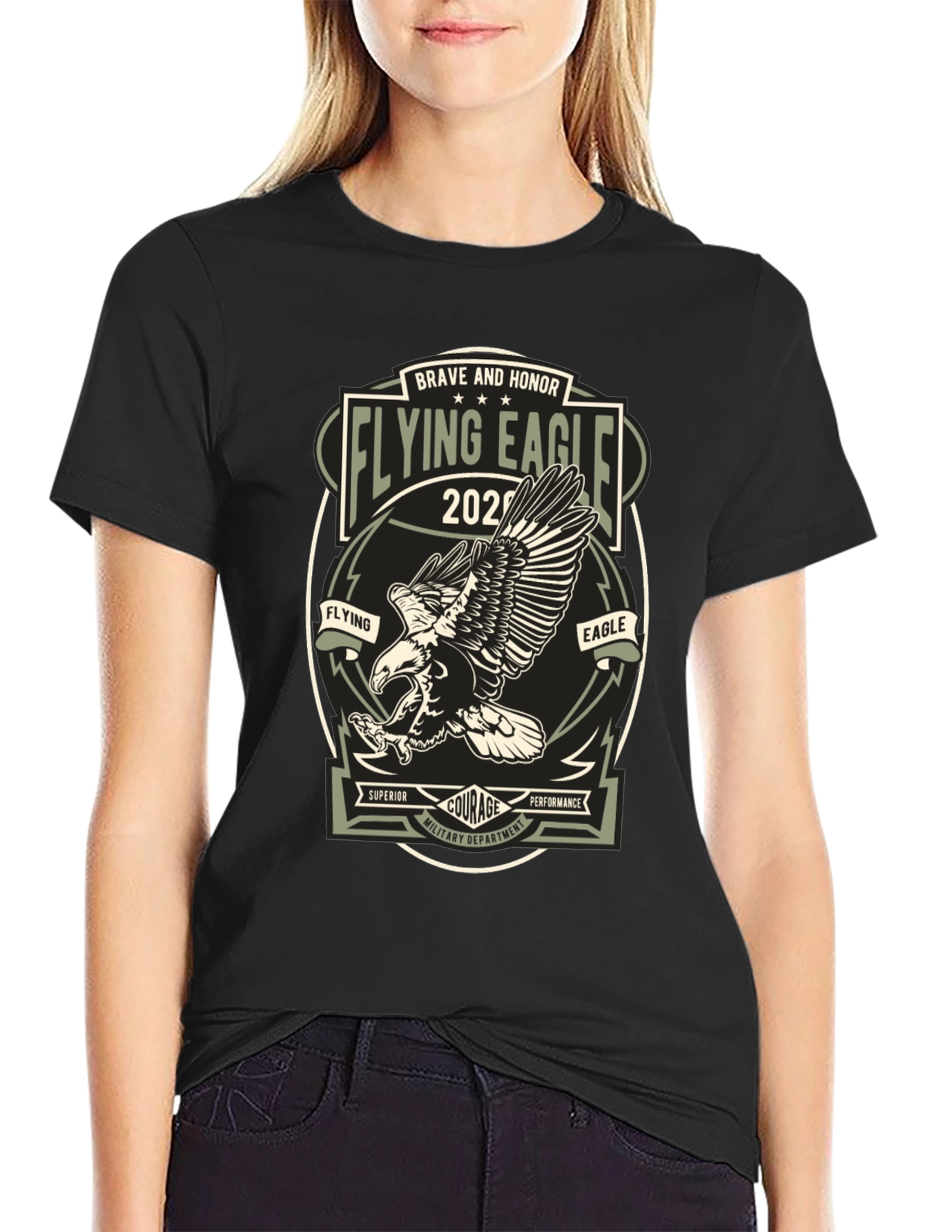 Flying Eagle Graphic Print T-Shirt - Military Style