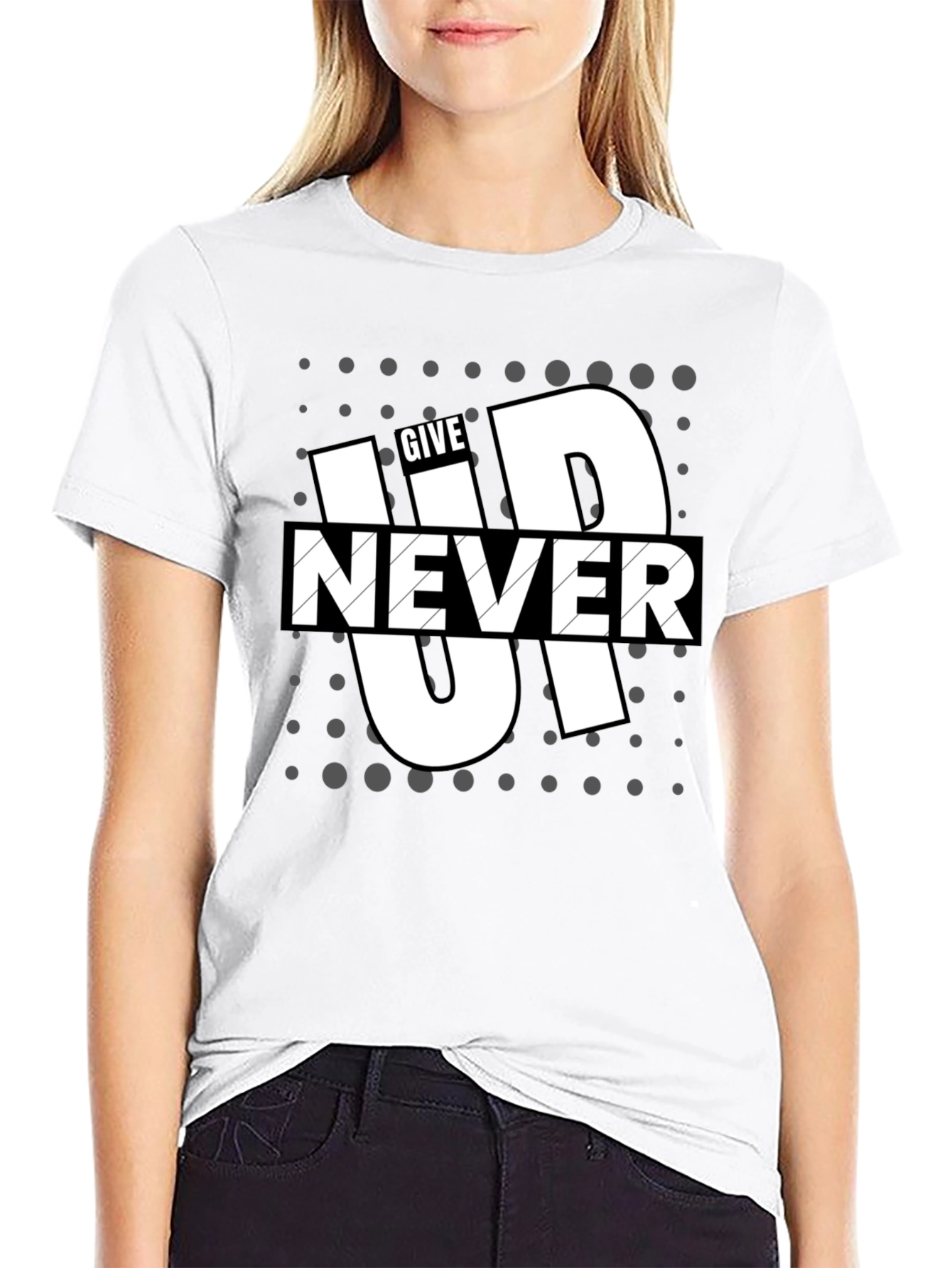 Give Up Never Mens Graphic Tee - Black
