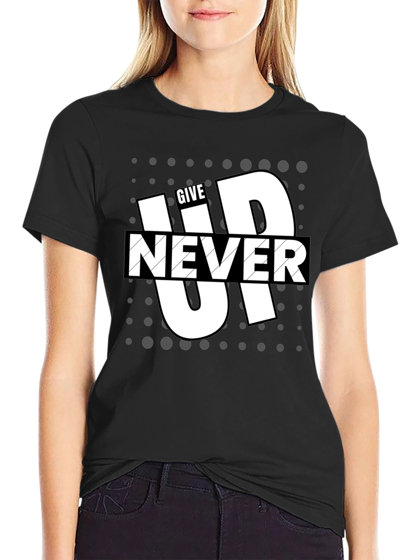 Give Up Never Mens Graphic Tee - Black