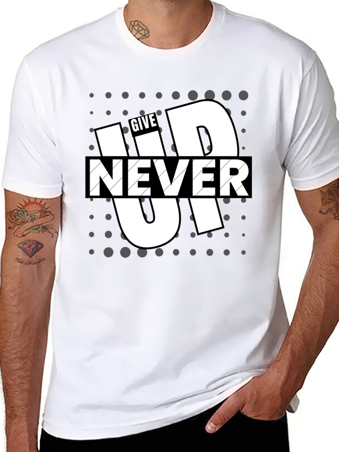 Give Up Never Mens Graphic Tee - Black