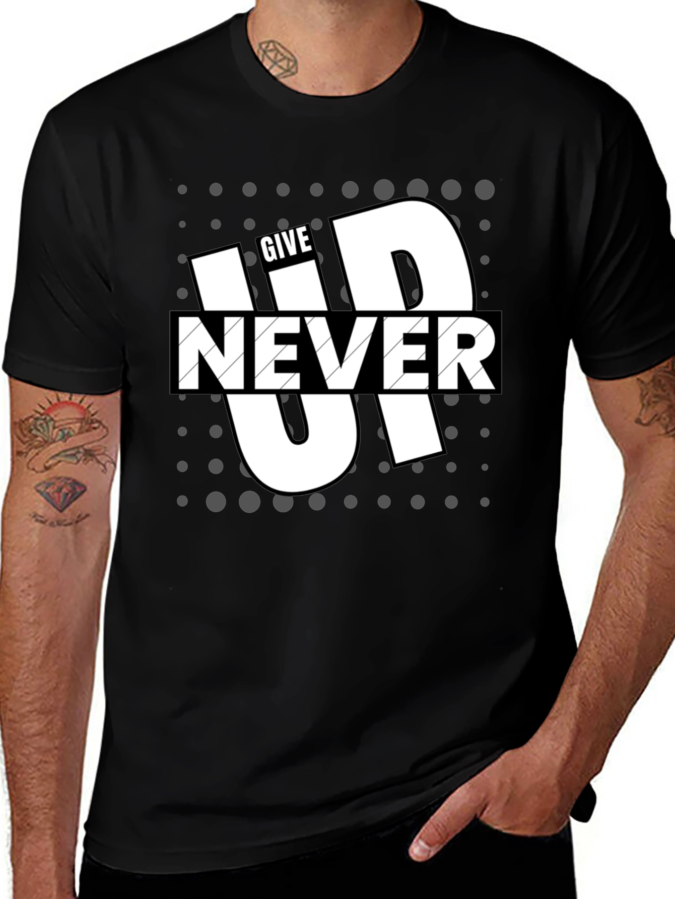 Give Up Never Mens Graphic Tee - Black