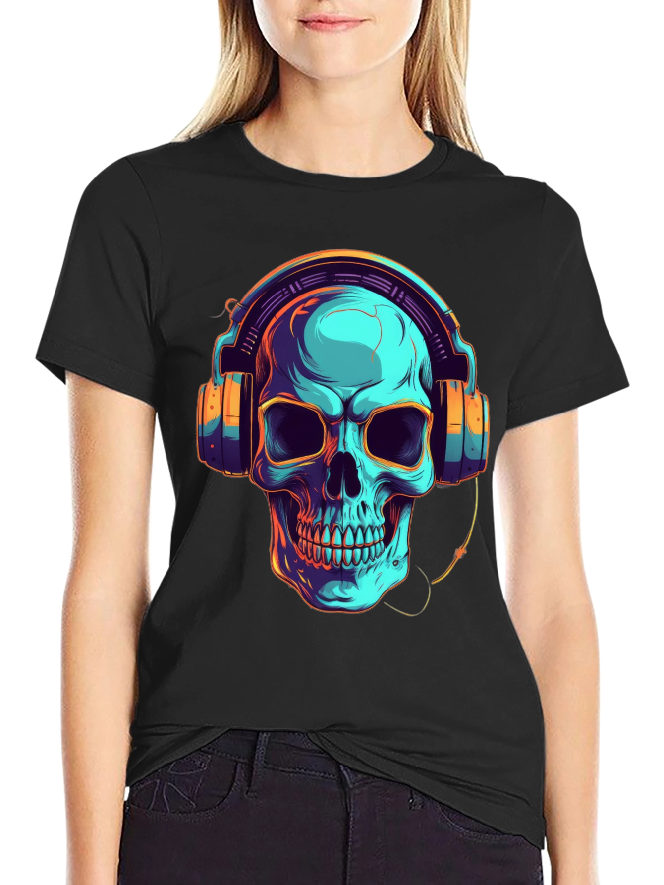 Skull with Headphones Graphic T-Shirt