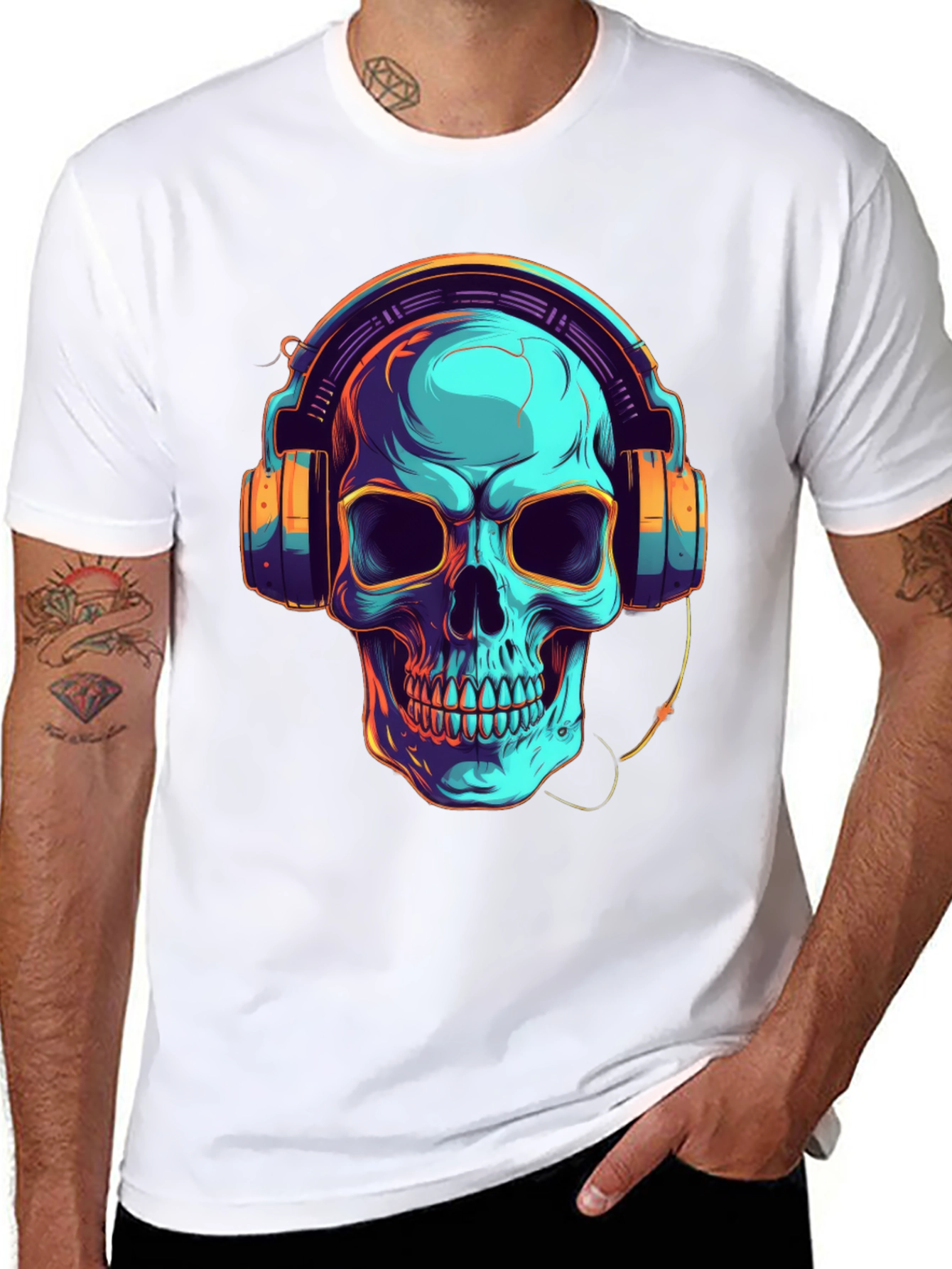 Skull with Headphones Graphic T-Shirt
