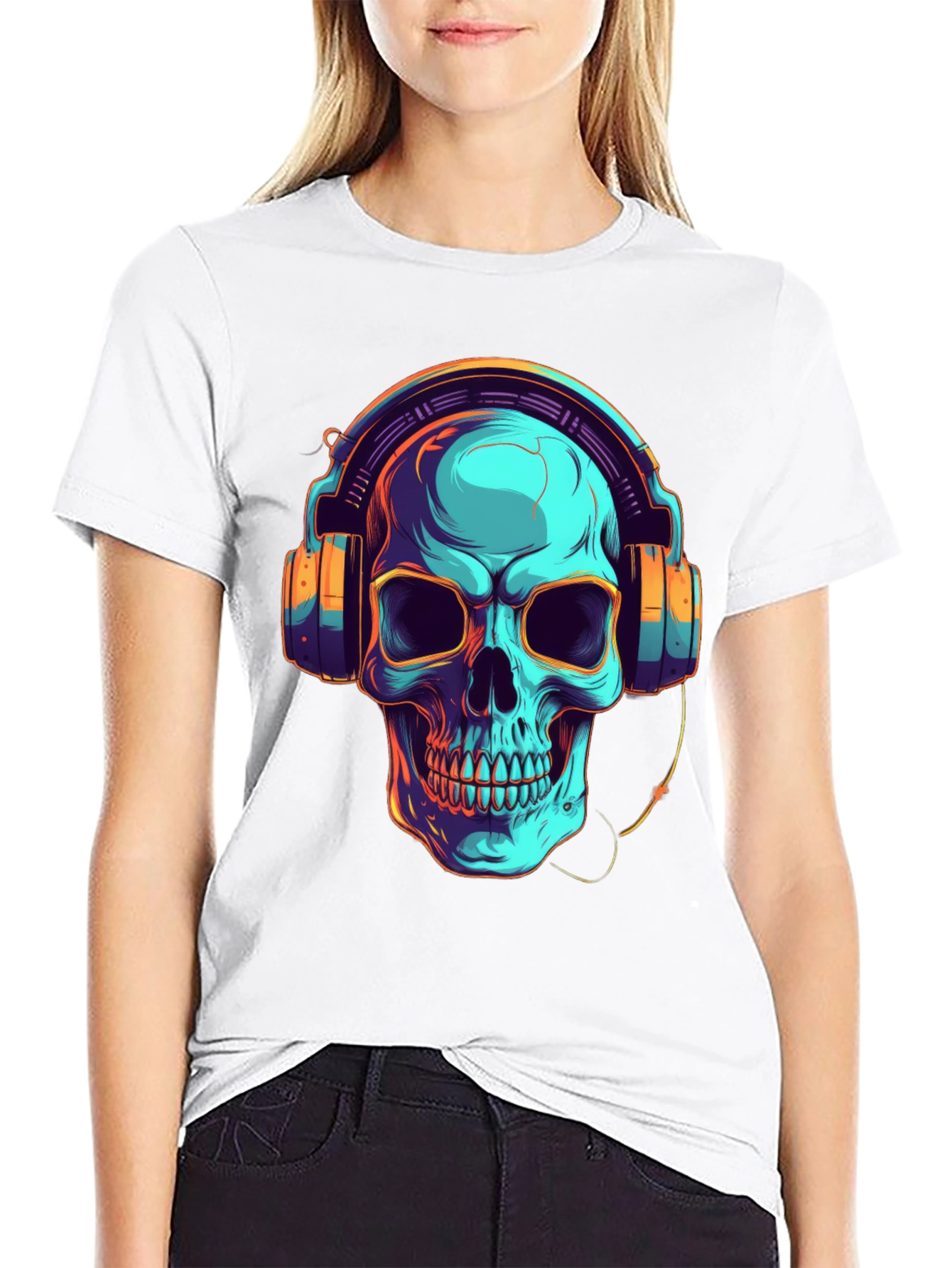Skull with Headphones Graphic T-Shirt