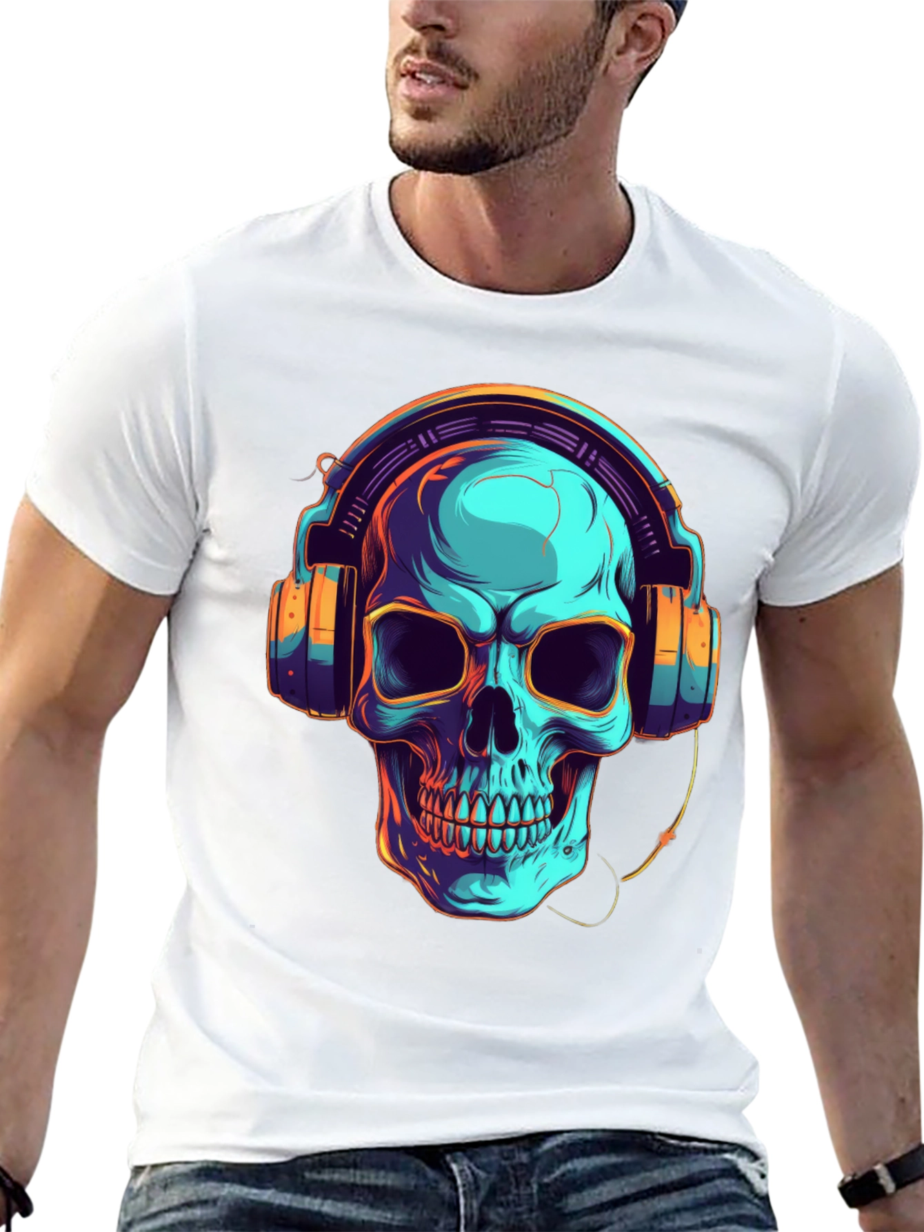 Skull with Headphones Graphic T-Shirt