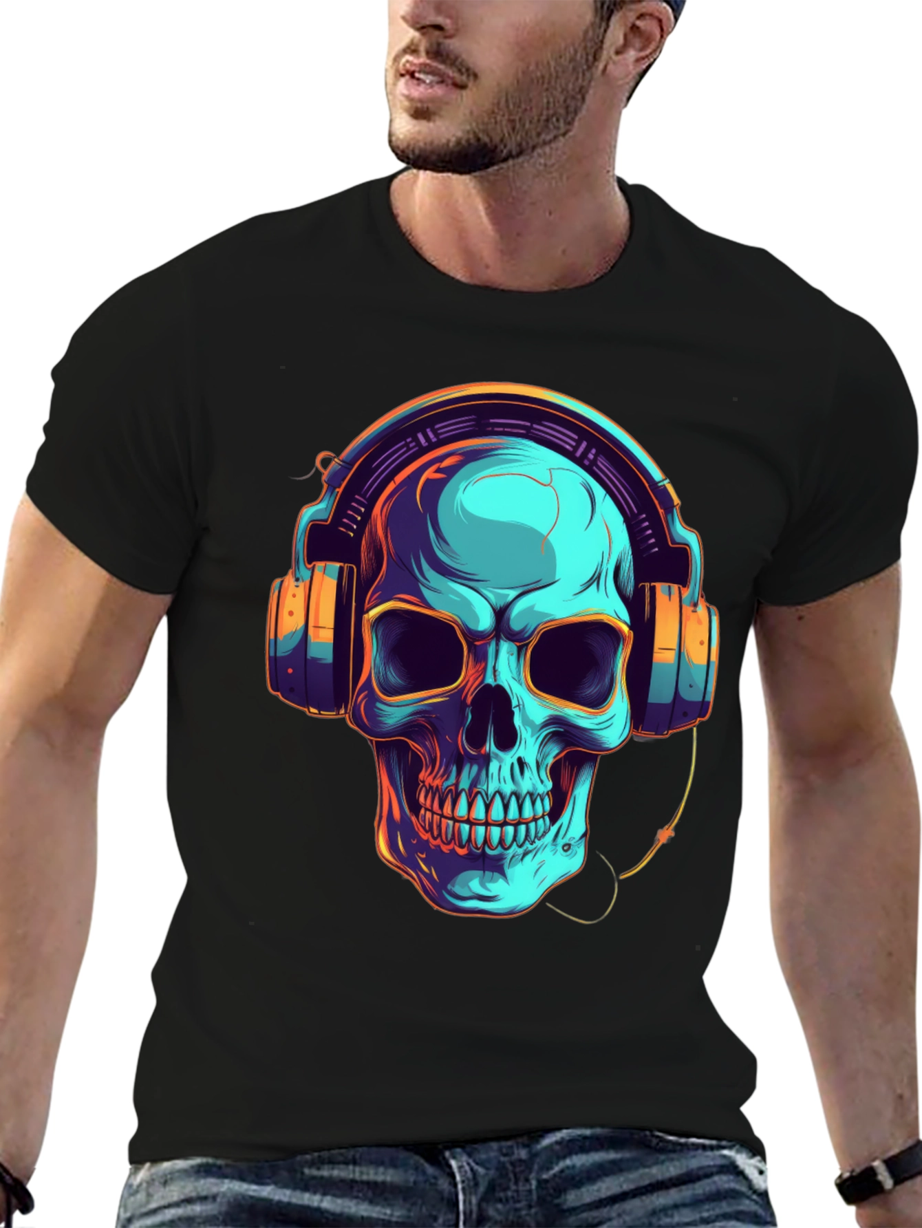 Skull with Headphones Graphic T-Shirt