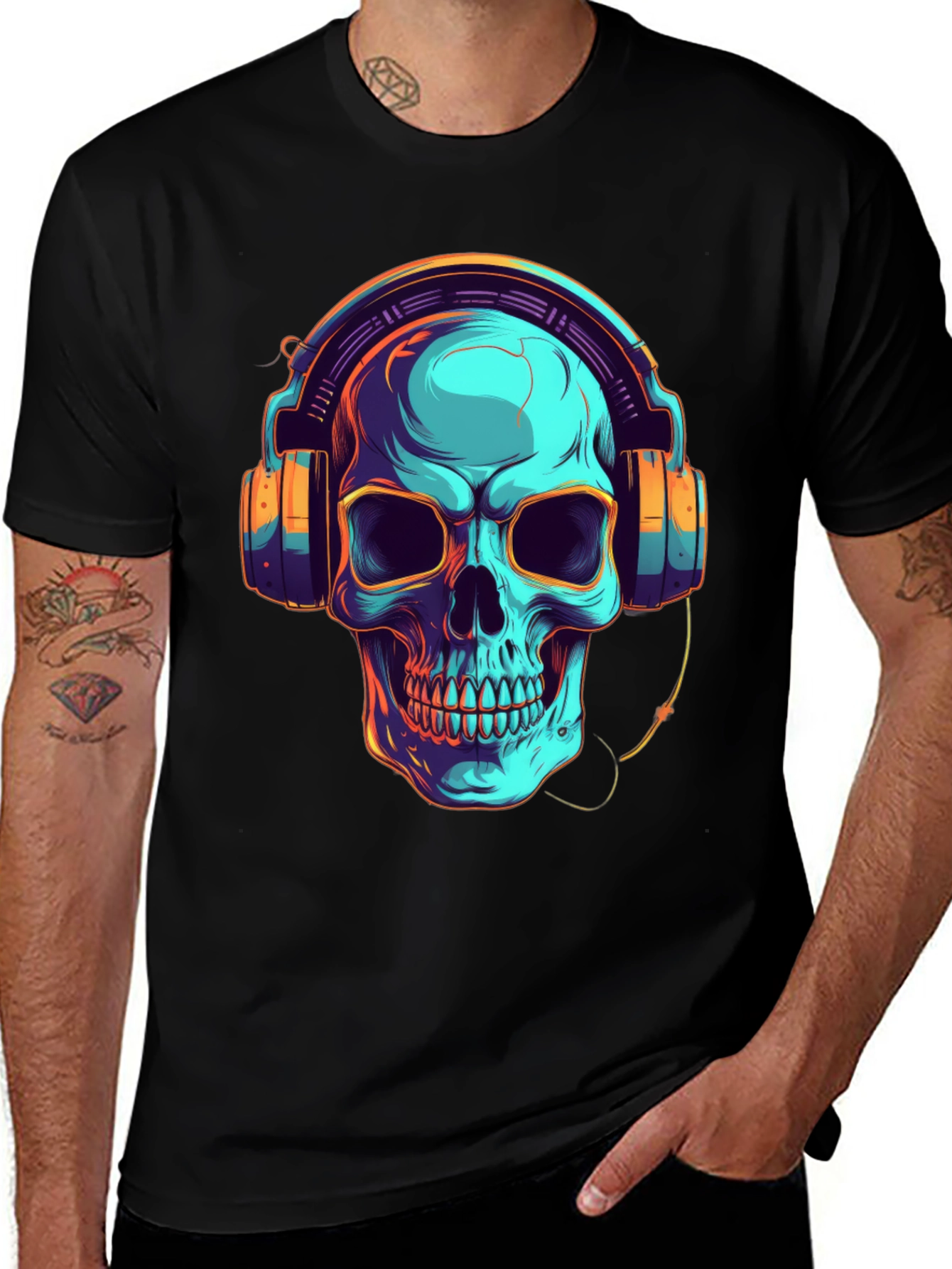 Skull with Headphones Graphic T-Shirt