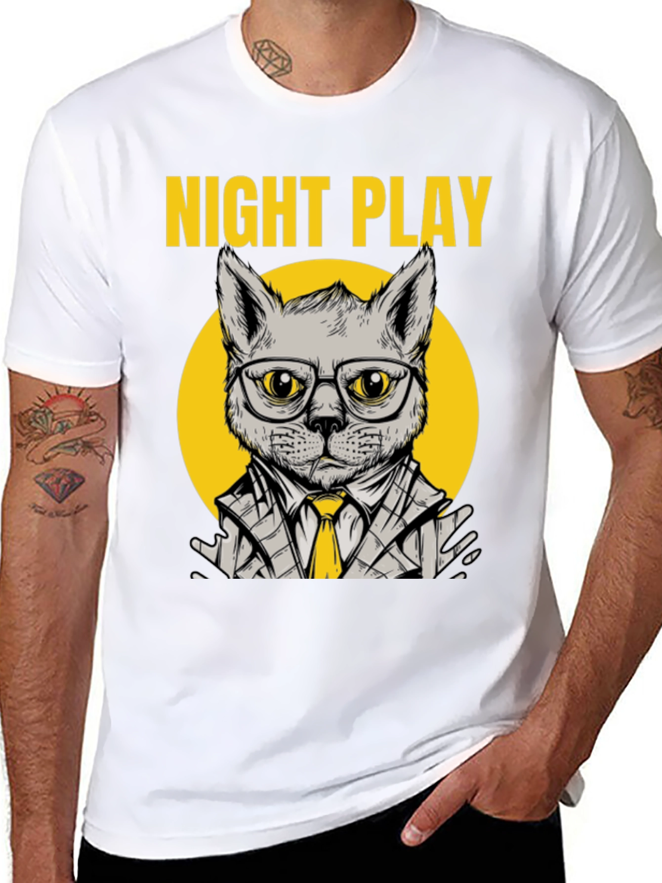 Night Play Cat Graphic Tee - Trendy Cool Design
