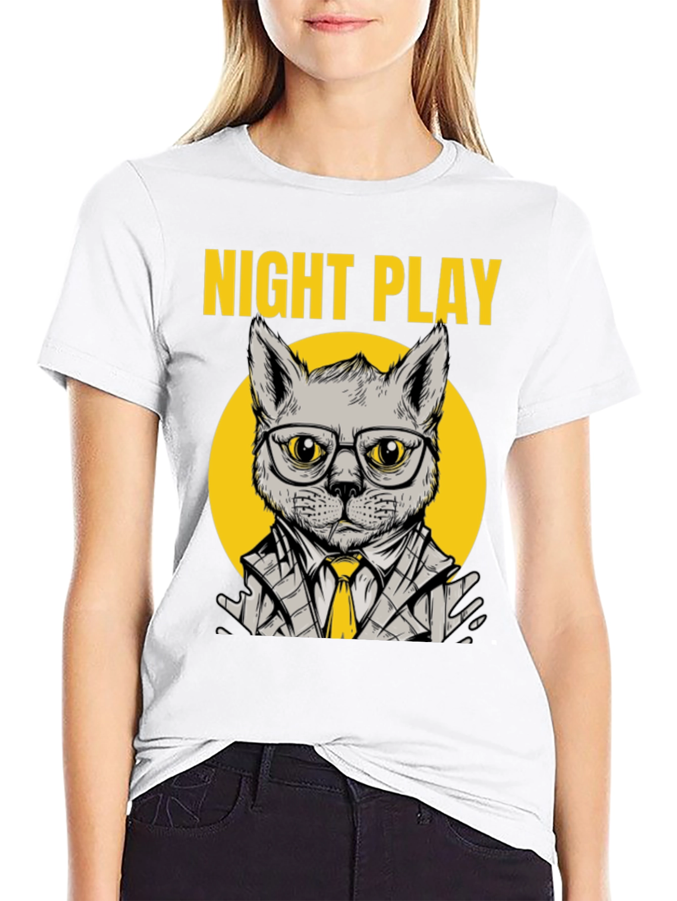 Night Play Cat Graphic Tee - Trendy Cool Design