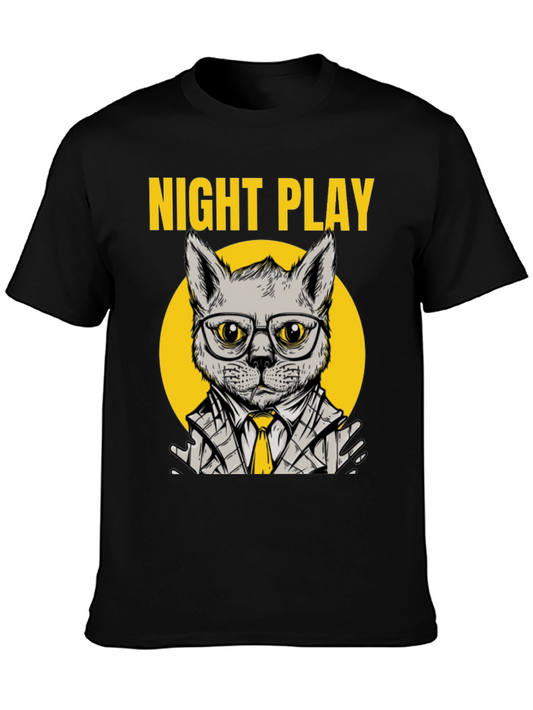 Night Play Cat Graphic Tee - Trendy Cool Design