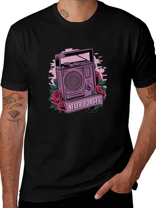 Never Forget Graphic Tee - Retro Radio & Roses