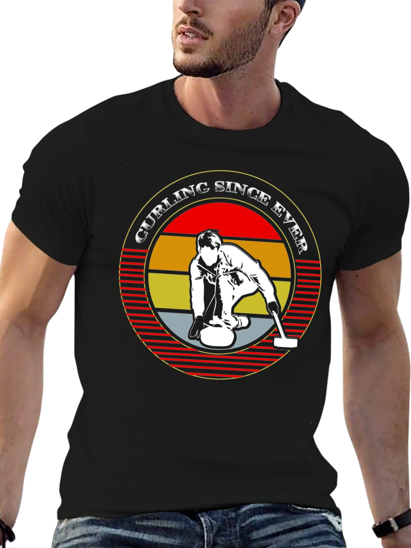Curling Since Ever Black Graphic T-Shirt