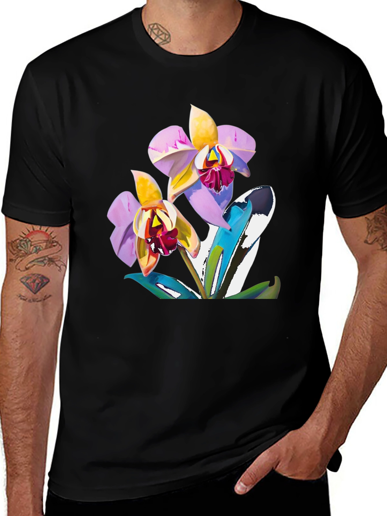 Orchid Graphic T-Shirt - Black Cotton Blend