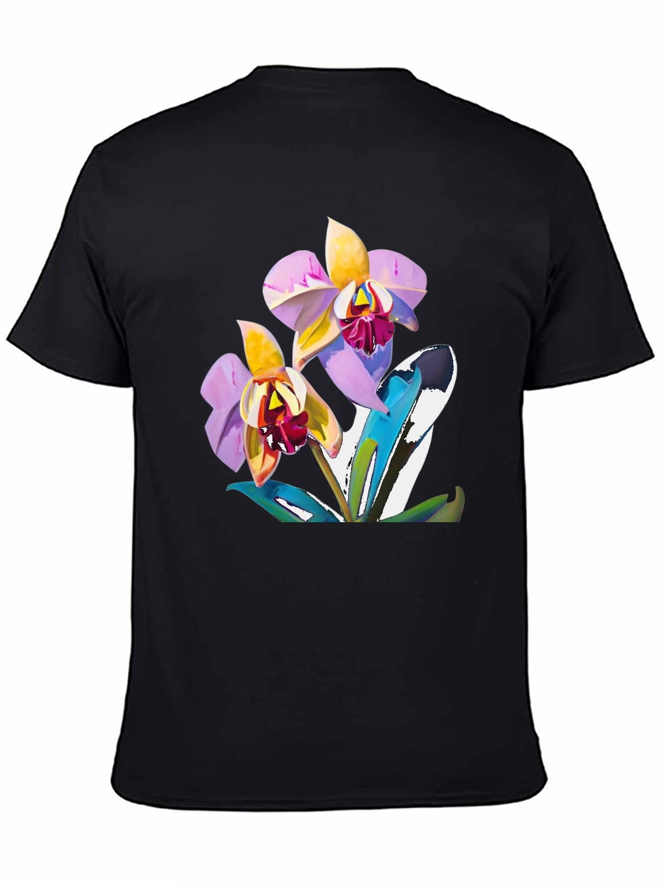 Orchid Graphic T-Shirt - Black Cotton Blend