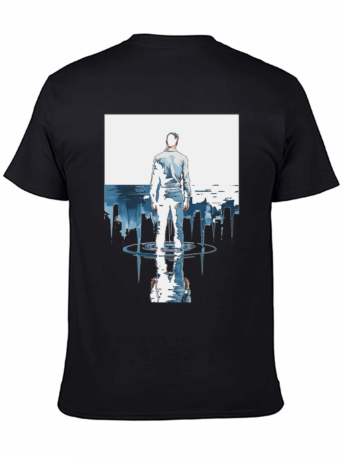 Abstract City Reflection Graphic Black T-Shirt