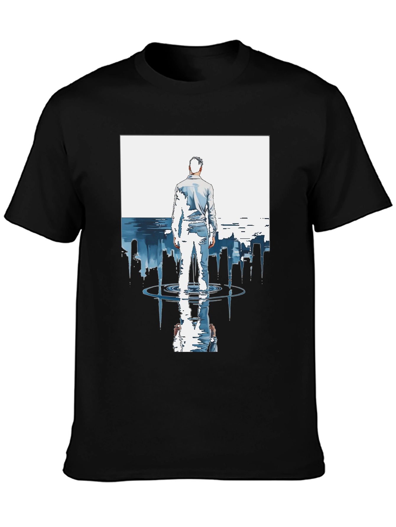 Abstract City Reflection Graphic Black T-Shirt