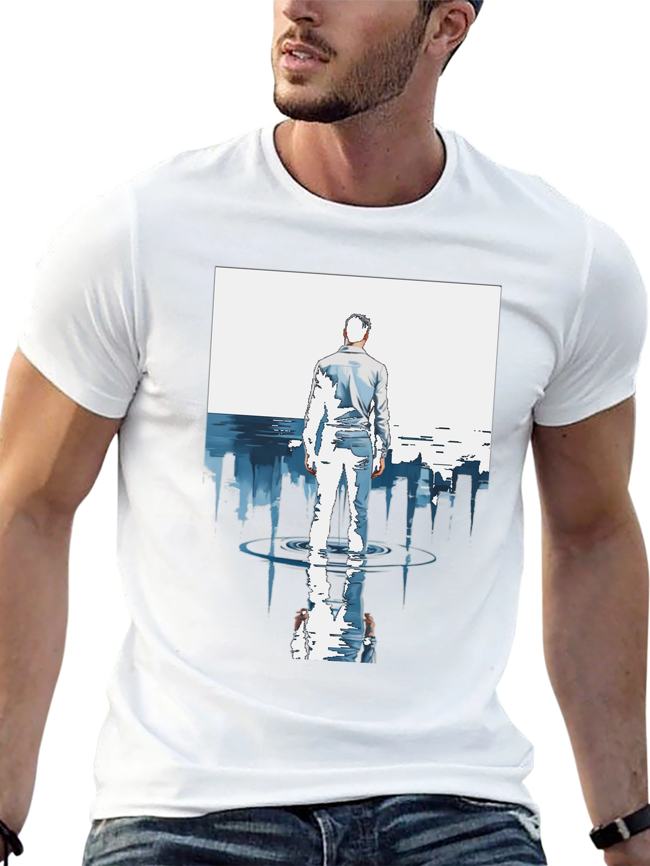 Abstract City Reflection Graphic Black T-Shirt
