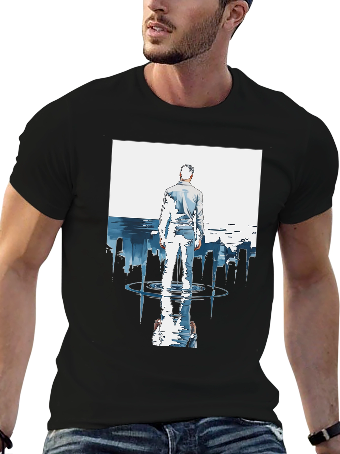 Abstract City Reflection Graphic Black T-Shirt