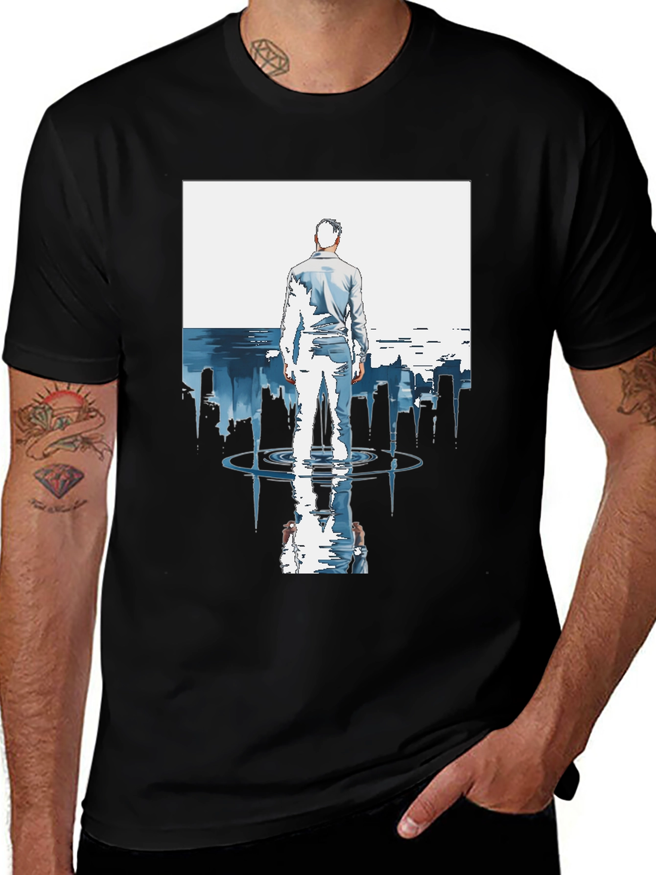 Abstract City Reflection Graphic Black T-Shirt