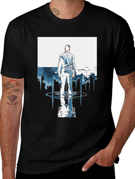 Abstract City Reflection Graphic Black T-Shirt