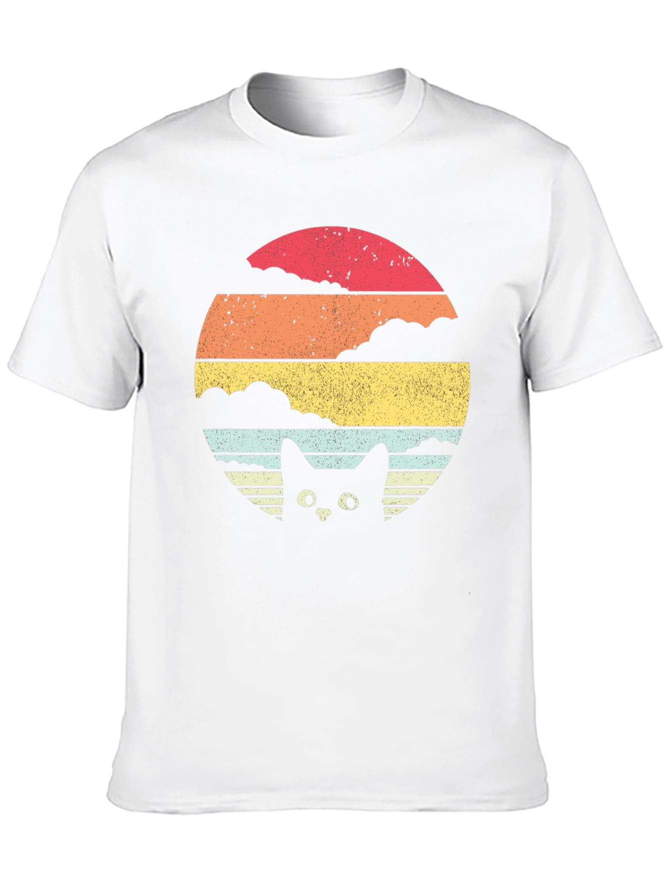 Retro Cat Sunset Graphic Tee - Black