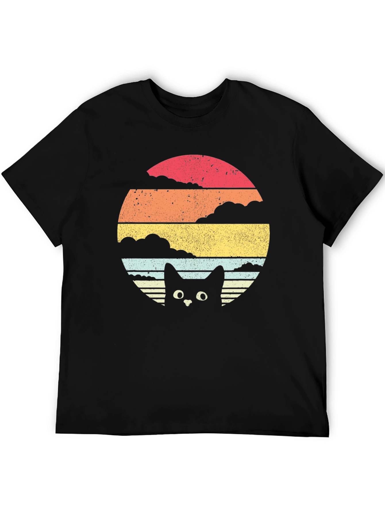 Retro Cat Sunset Graphic Tee - Black