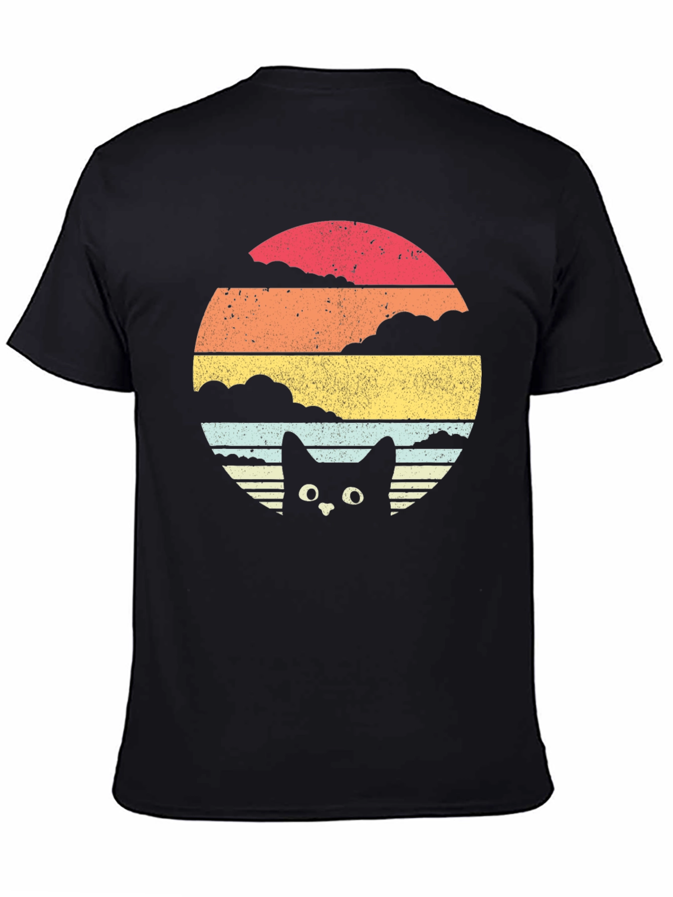 Retro Cat Sunset Graphic Tee - Black