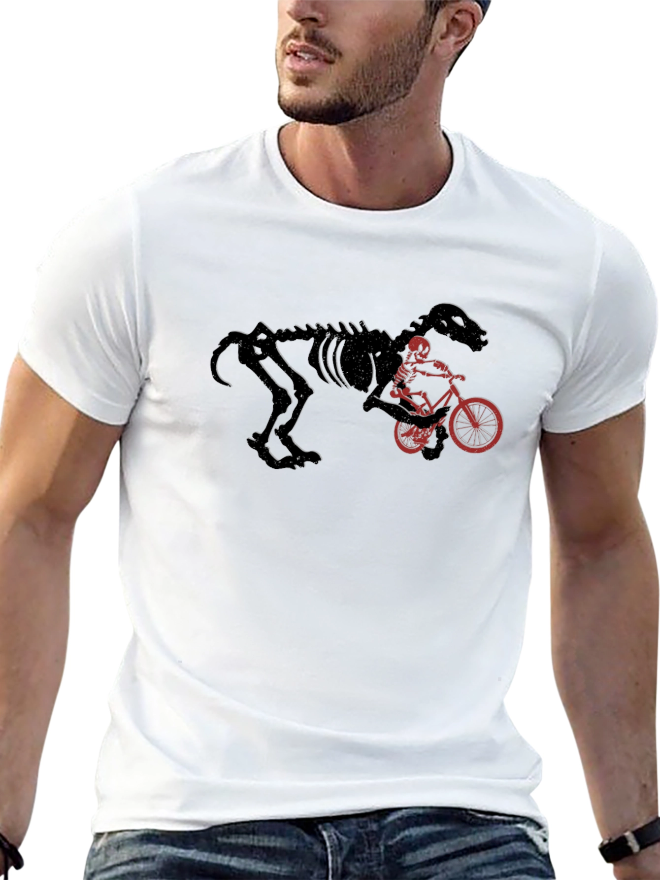 Dino Skeleton Bike Rider Black T-Shirt