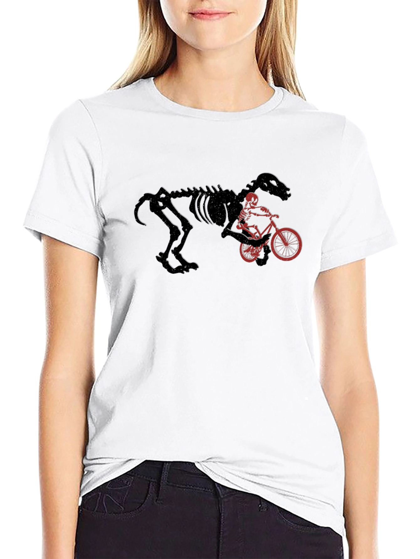 Dino Skeleton Bike Rider Black T-Shirt
