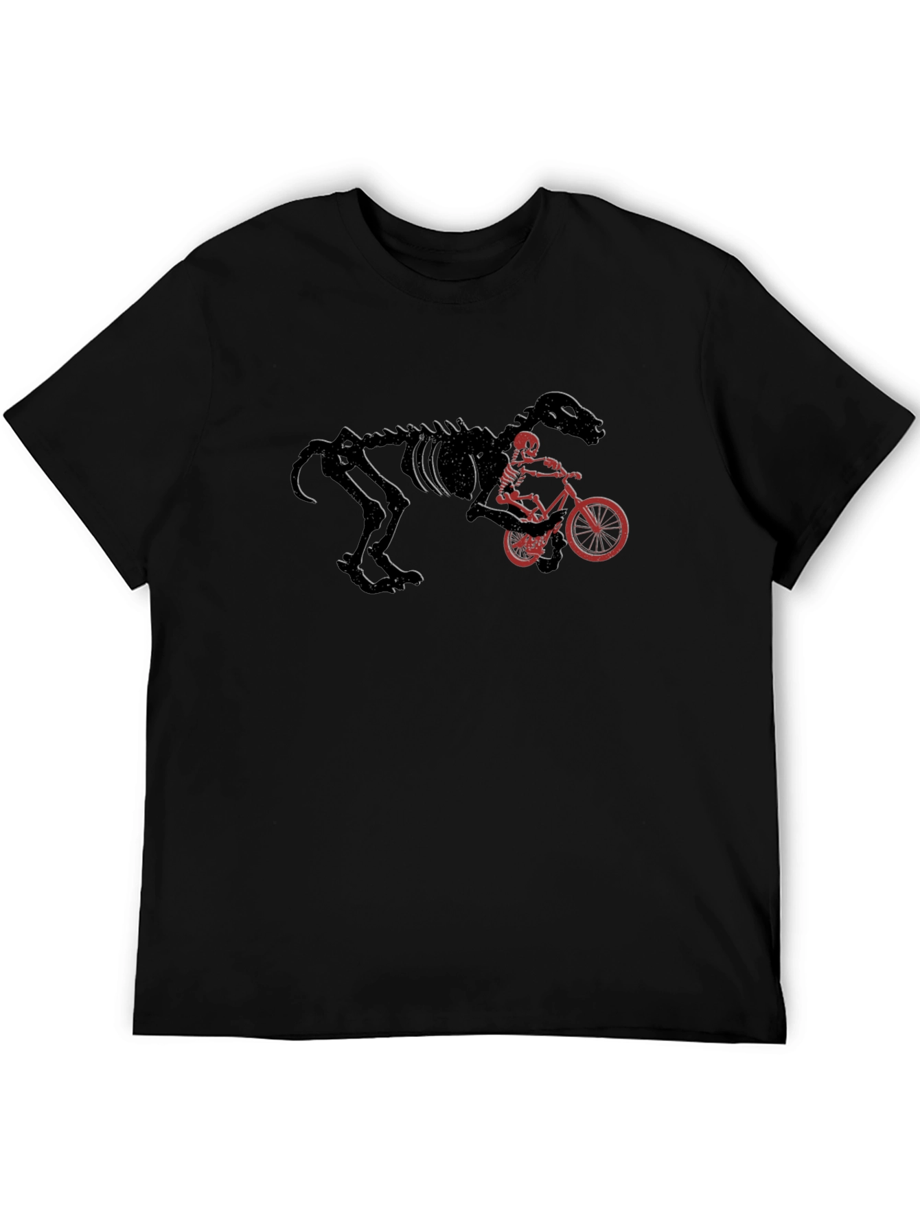 Dino Skeleton Bike Rider Black T-Shirt