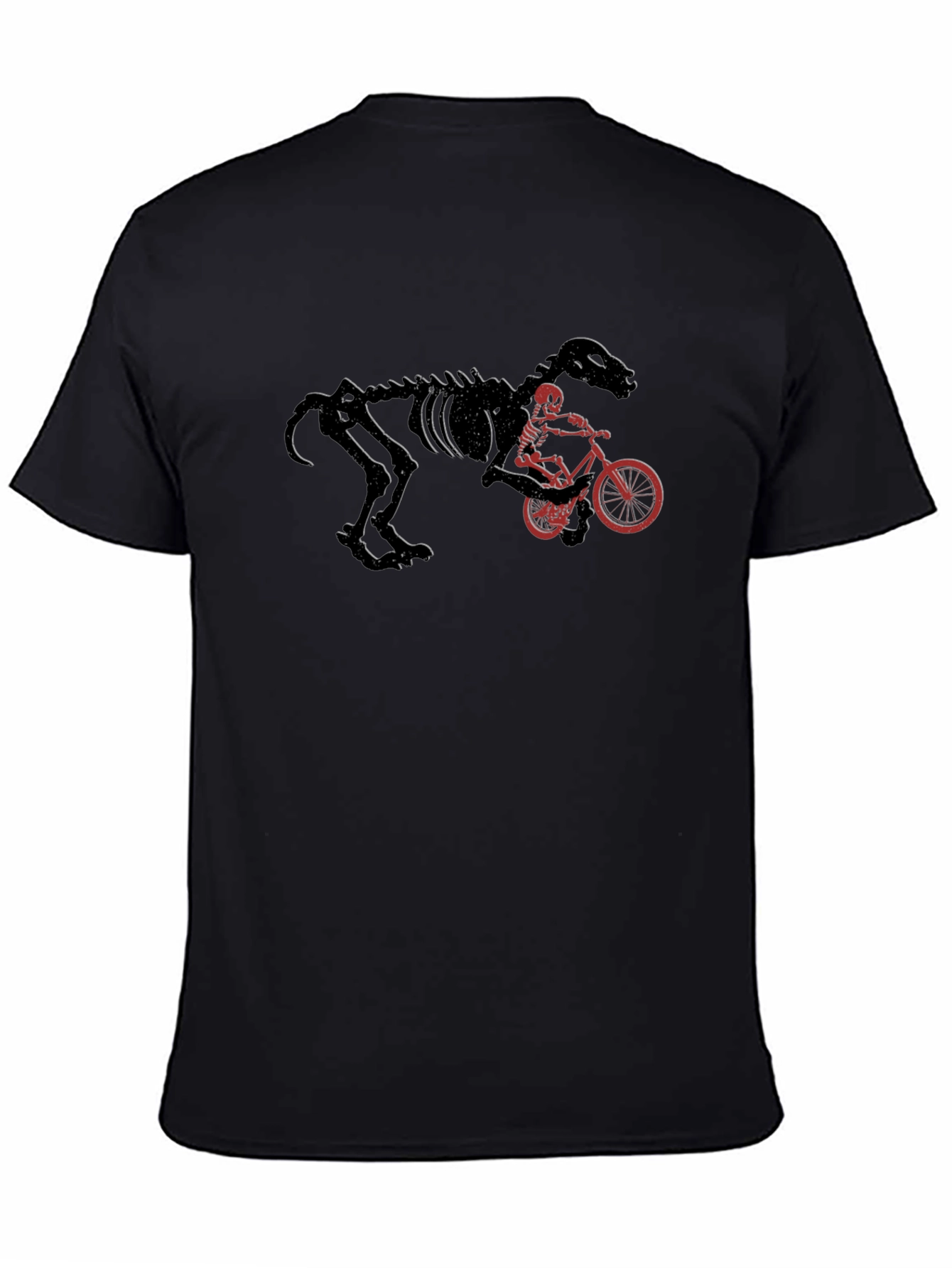 Dino Skeleton Bike Rider Black T-Shirt