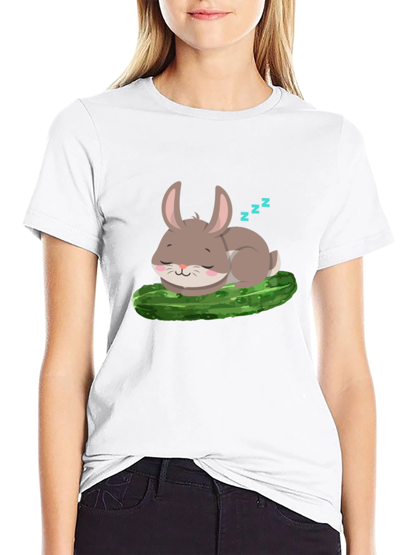 Cute Bunny Sleeping on Pickle - Unisex T-Shirt