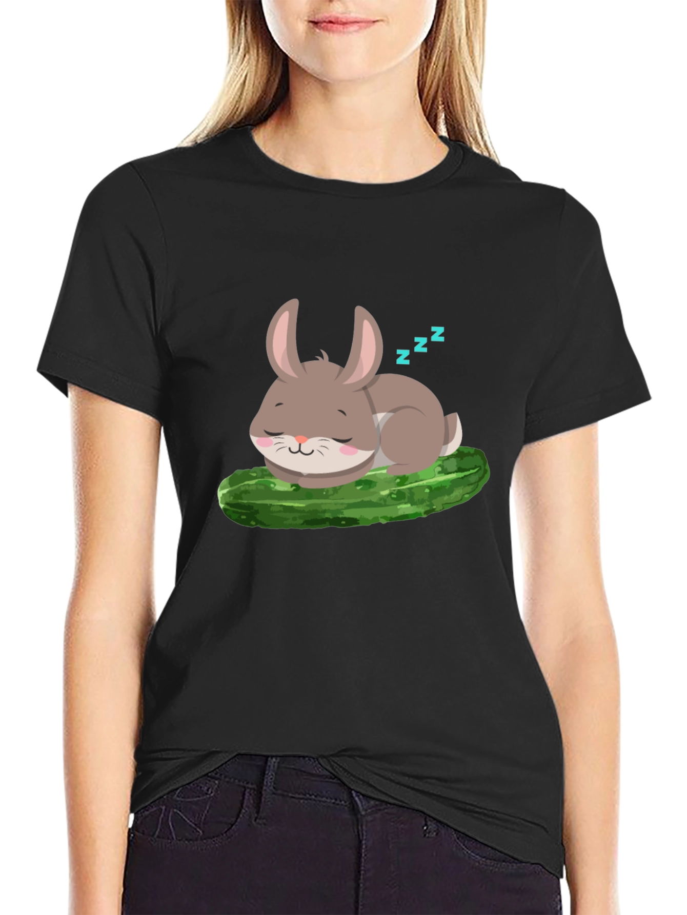 Cute Bunny Sleeping on Pickle - Unisex T-Shirt
