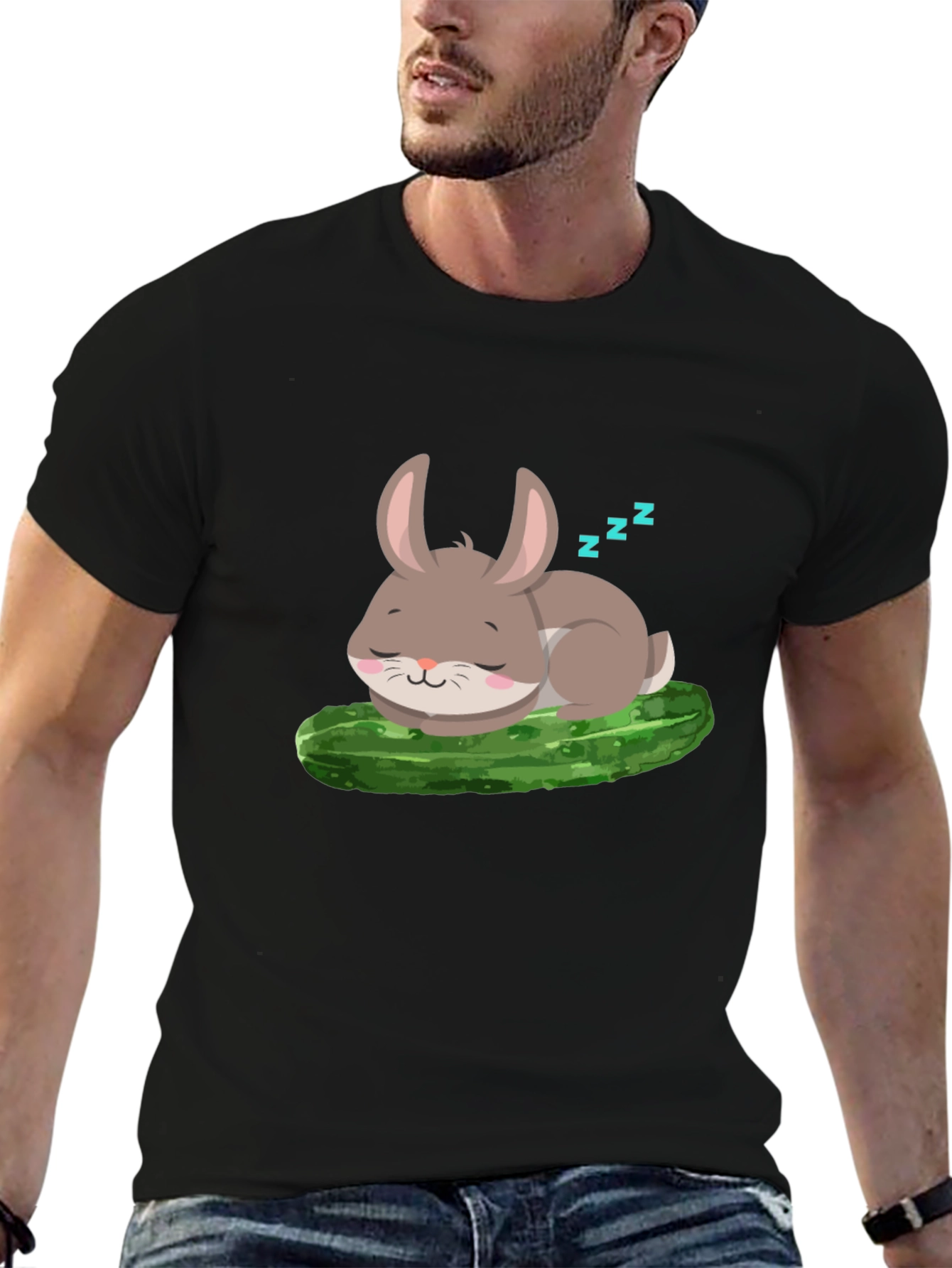 Cute Bunny Sleeping on Pickle - Unisex T-Shirt