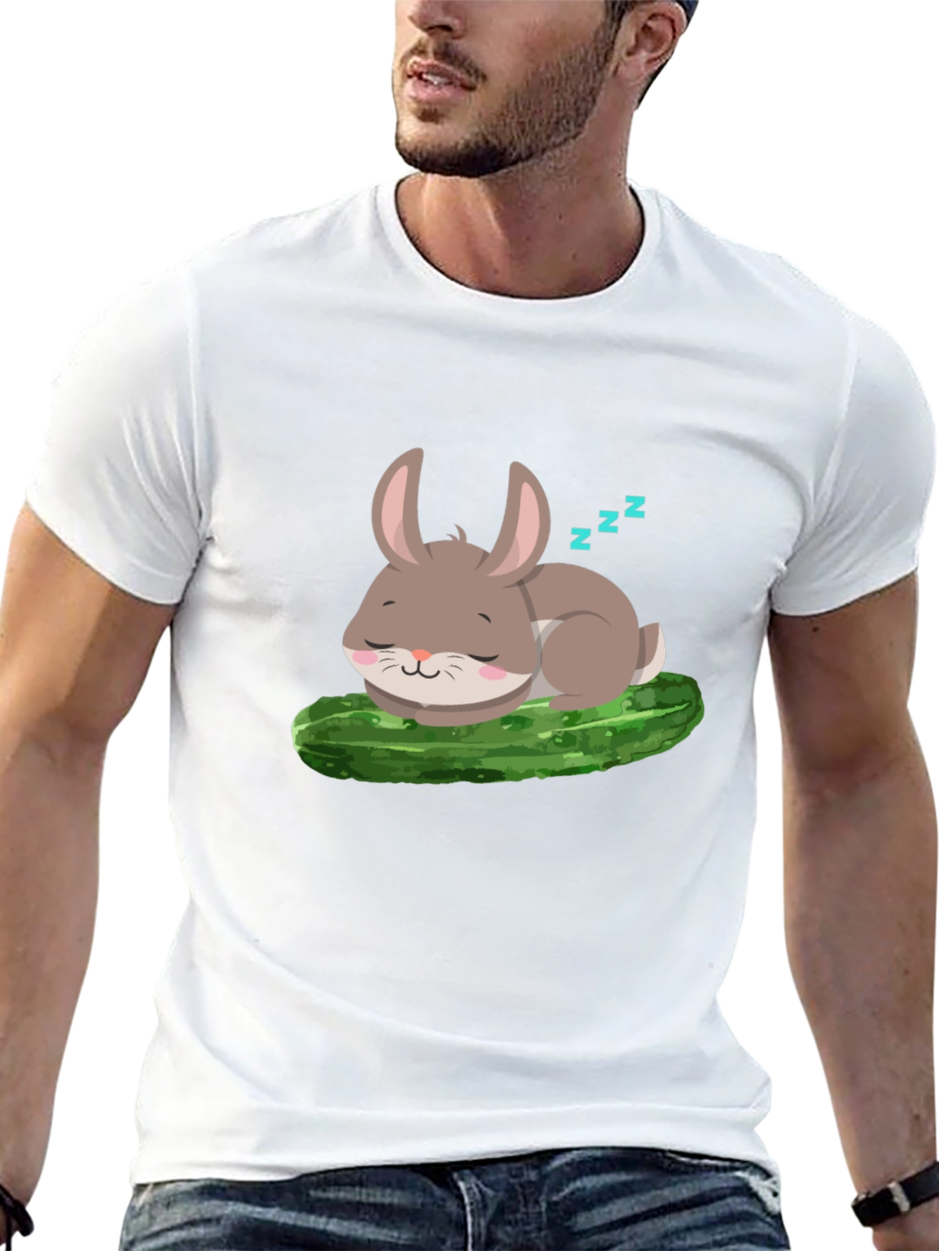 Cute Bunny Sleeping on Pickle - Unisex T-Shirt