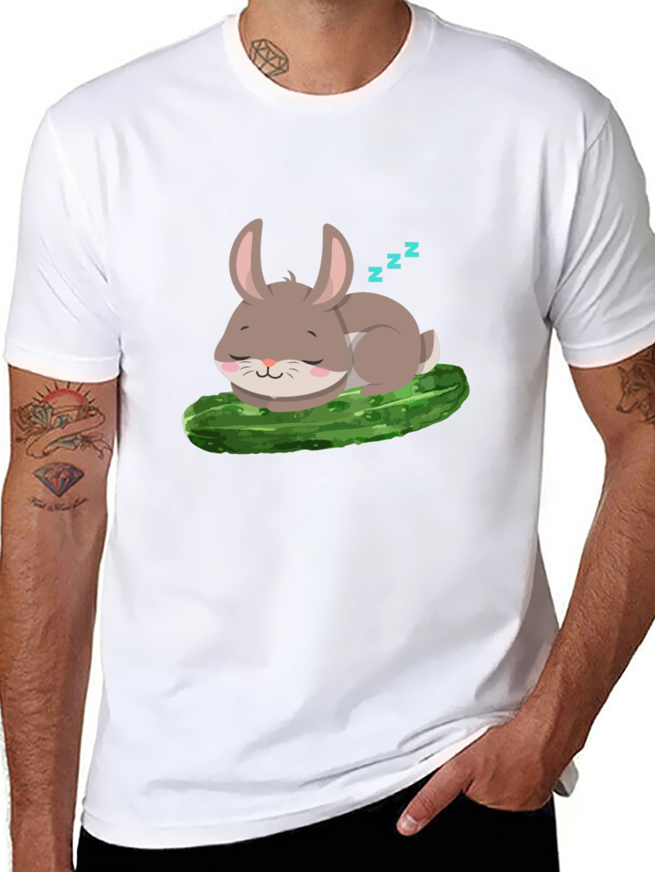 Cute Bunny Sleeping on Pickle - Unisex T-Shirt