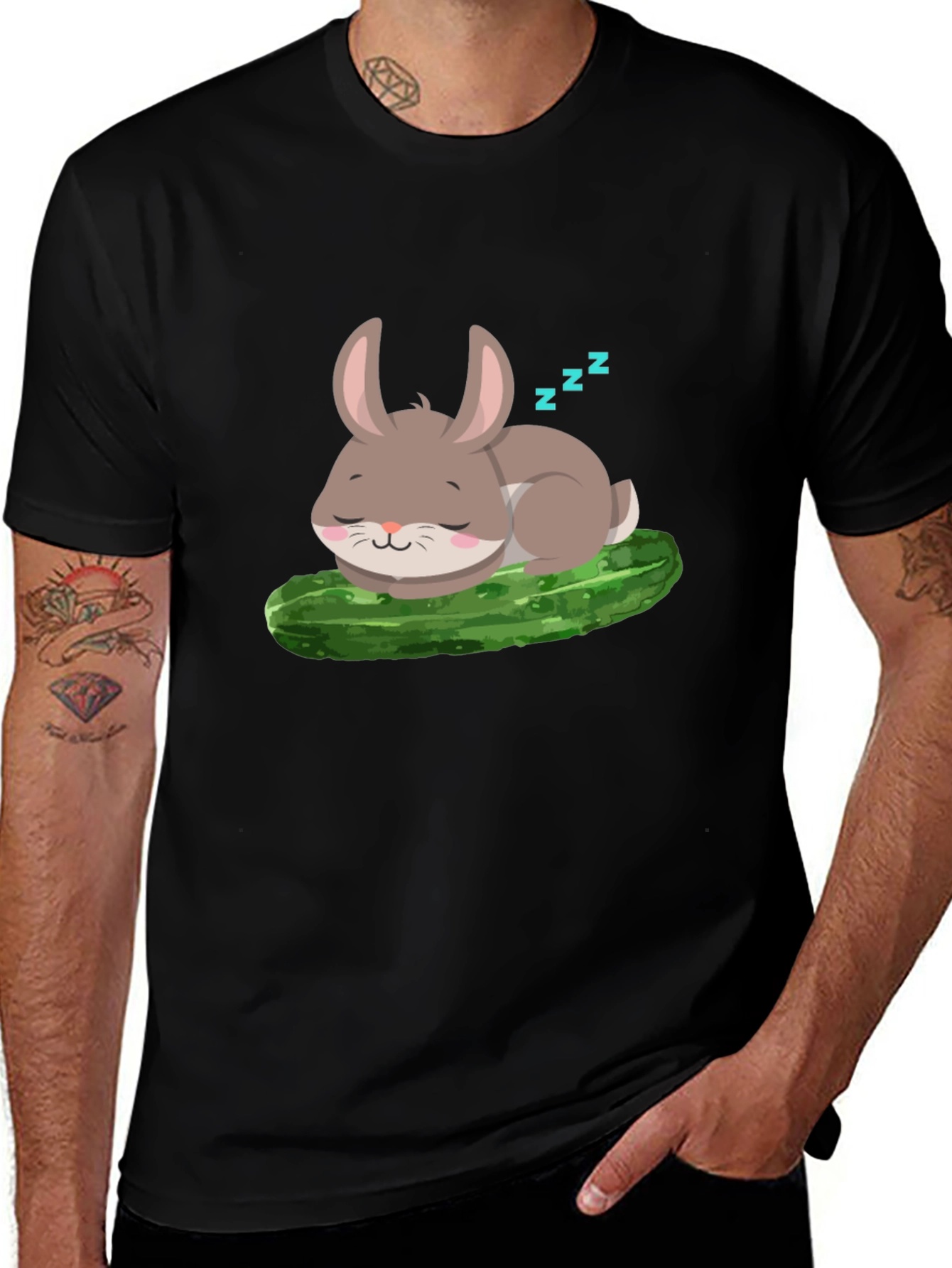 Cute Bunny Sleeping on Pickle - Unisex T-Shirt