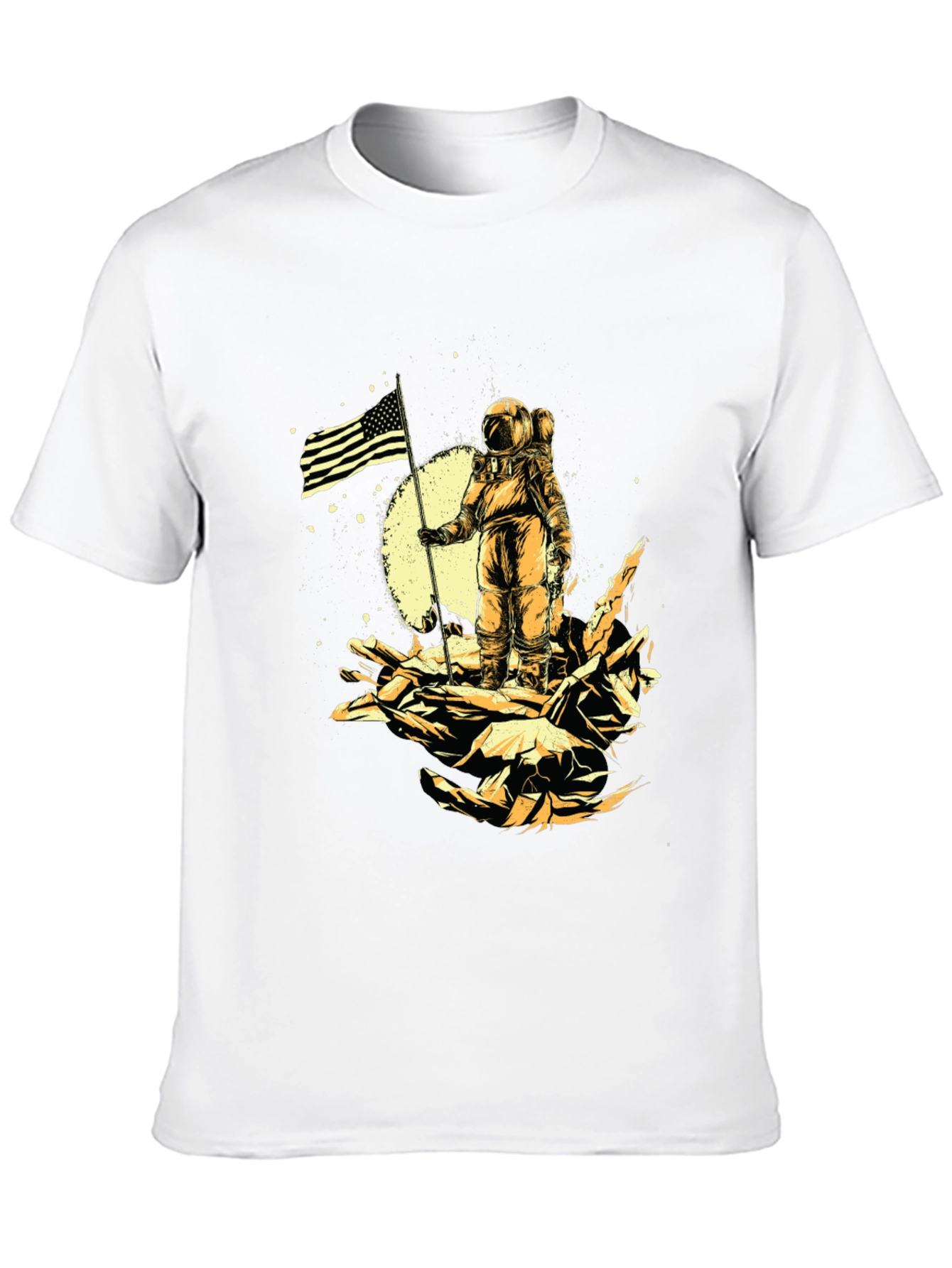 Astronaut USA Flag Graphic Print Black T-Shirt