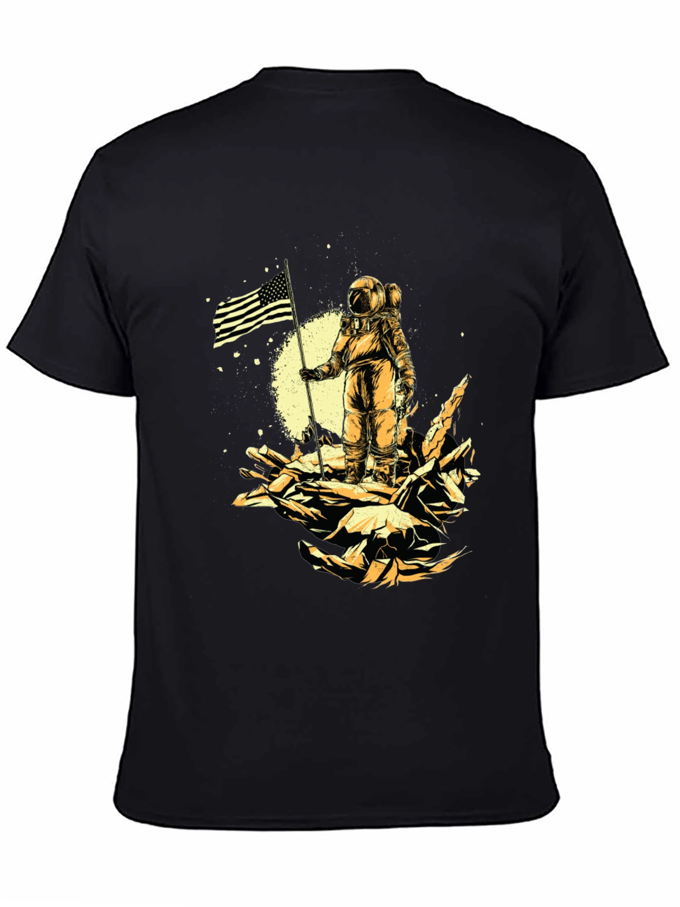 Astronaut USA Flag Graphic Print Black T-Shirt